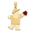 14k Yellow Gold Boy Charm Pendant with Synthetic Birthstone and Red Heart, Sentimental Jewelry for Mom