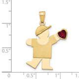 14k Yellow Gold Boy Pendant with Synthetic Birthstone Heart, Hat Design Charm for Women