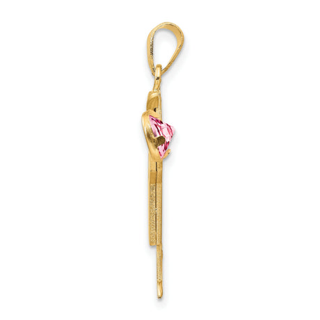 14k Yellow Gold Boy Pendant with Pink Synthetic Birthstone, Heart and Cap Design, Family Keepsake Charm