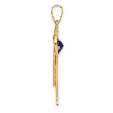 14k Yellow Gold Boy Pendant with Baseball Cap and Blue Heart Cubic Zirconia, Family Charm Jewelry