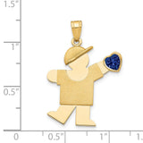 14k Yellow Gold Boy Pendant with Baseball Cap and Blue Heart Cubic Zirconia, Family Charm Jewelry
