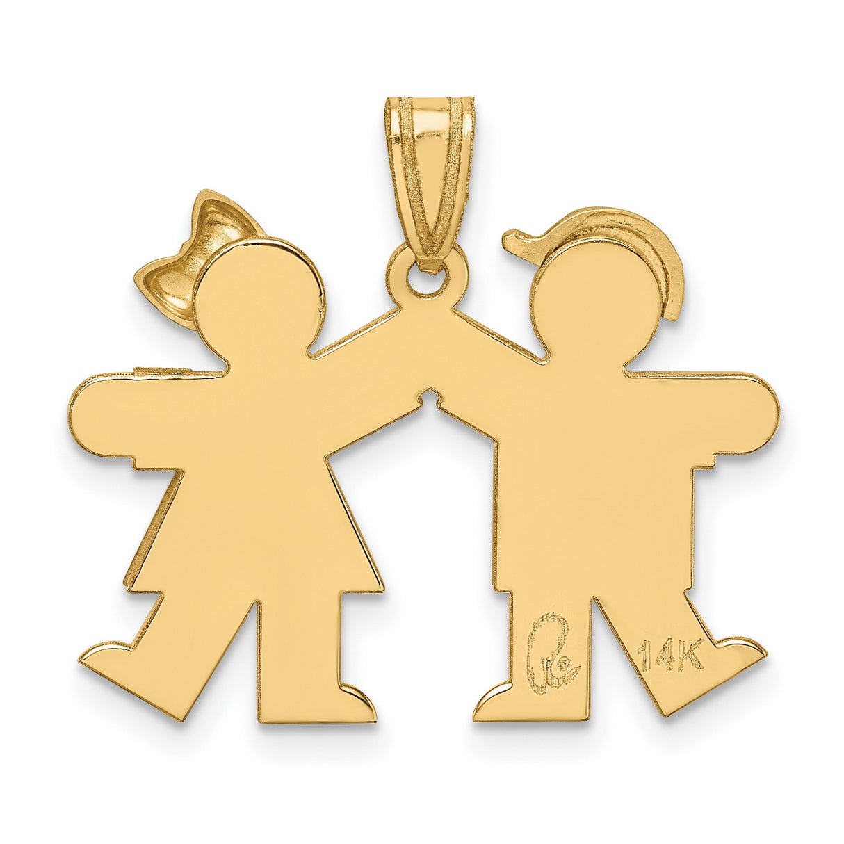 Solid Boy Facing Right and Girl Facing Left Engravable Charm Pendant in Real 14k Yellow Gold
