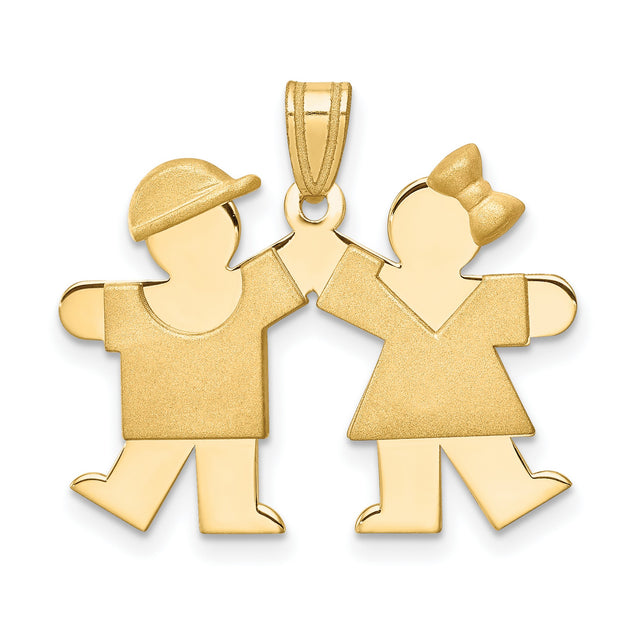 Solid Boy Facing Right and Girl Facing Left Engravable Charm Pendant in Real 14k Yellow Gold