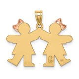 Small Double Girls Engravable Charm Pendant in Real 14k Multi-Tone Gold