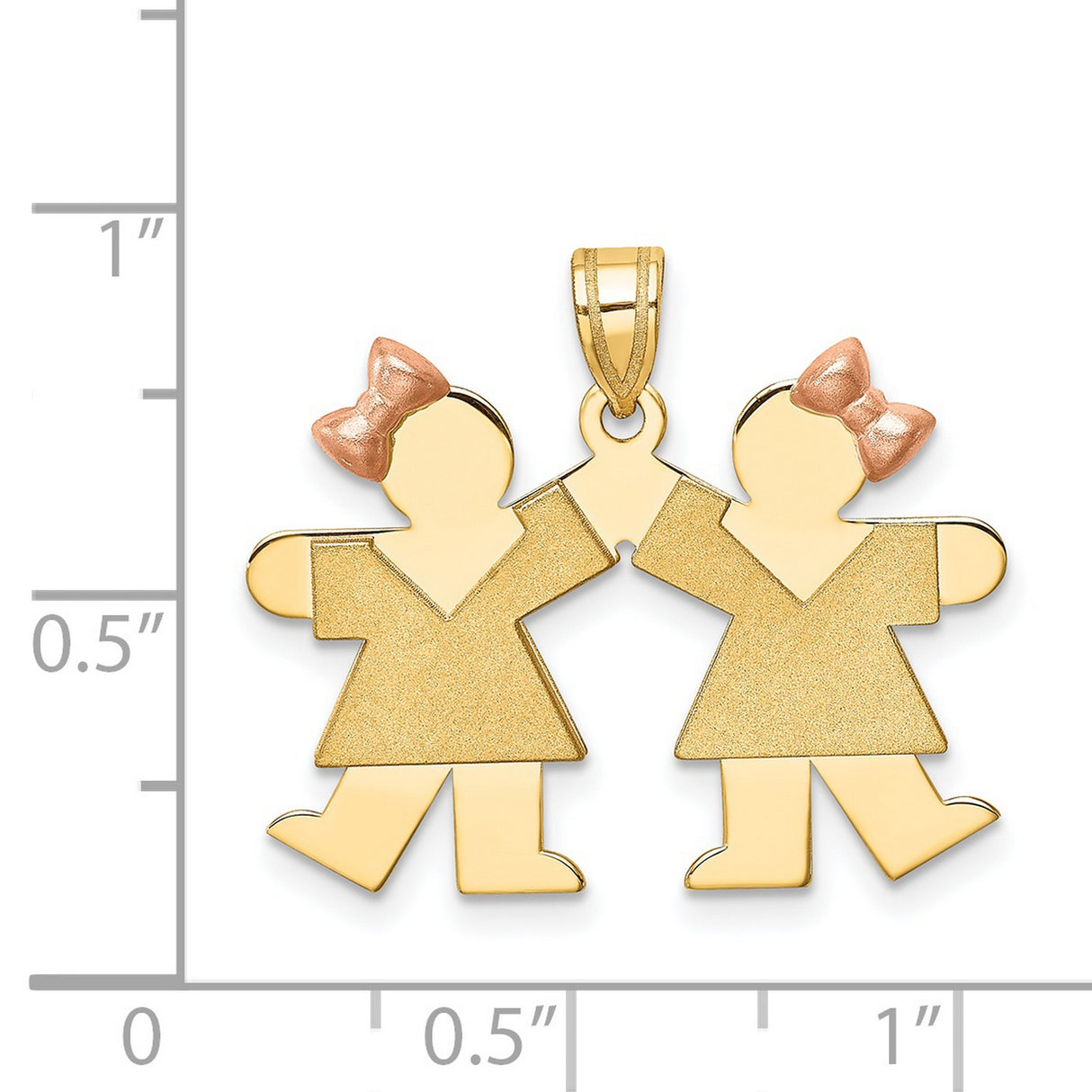 Small Double Girls Engravable Charm Pendant in Real 14k Multi-Tone Gold