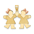 Small Double Girls Engravable Charm Pendant in Real 14k Multi-Tone Gold