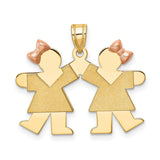 Small Double Girls Engravable Charm Pendant in Real 14k Multi-Tone Gold