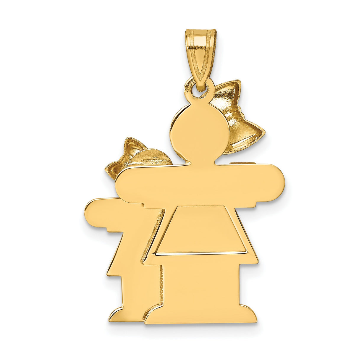Big Girl and Little Girl Engravable Charm Pendant in Real 14k Yellow Gold