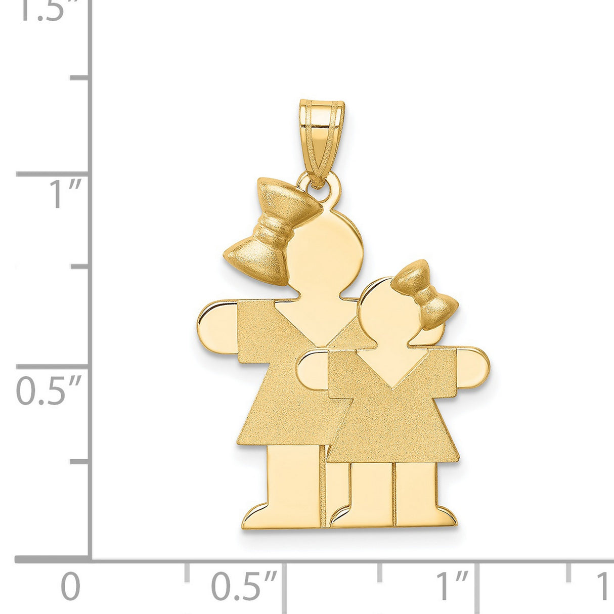 Big Girl and Little Girl Engravable Charm Pendant in Real 14k Yellow Gold