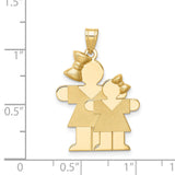 Big Girl and Little Girl Engravable Charm Pendant in Real 14k Yellow Gold