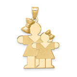 Big Girl and Little Girl Engravable Charm Pendant in Real 14k Yellow Gold