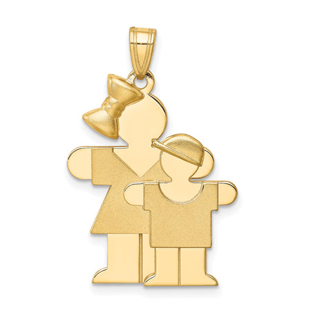 14k Yellow Gold Pendant with Stylized Boy and Girl Figures, Family Jewelry for Women