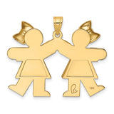 14k Yellow Gold Pendant with Two Stylized Girls Holding Hands, Family Bond Theme