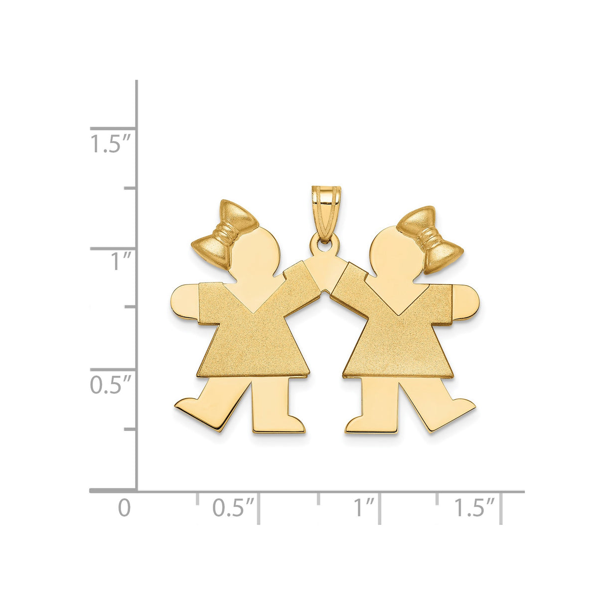 14k Yellow Gold Pendant with Two Stylized Girls Holding Hands, Family Bond Theme