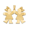 14k Yellow Gold Pendant with Two Stylized Girls Holding Hands, Family Bond Theme