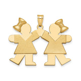 14k Yellow Gold Pendant with Two Stylized Girls Holding Hands, Family Bond Theme