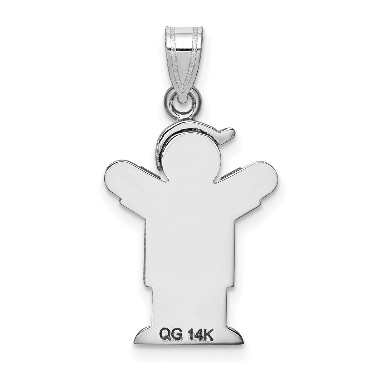 Small Boy w Hat on Right Engravable Charm Pendant in Real 14k White Gold