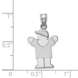 Small Boy w Hat on Right Engravable Charm Pendant in Real 14k White Gold