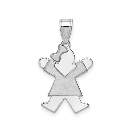 14k White Gold Girl Pendant with Bow Detail, Flat Polished Cutout Charm for Women or Moms