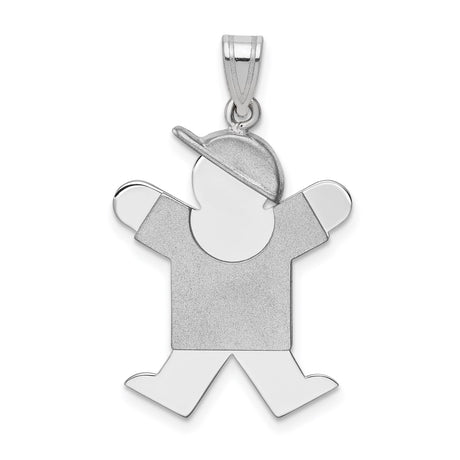 14k White Gold Boy Pendant with Stylized Cap, Engravable Minimalist Charm for Mothers