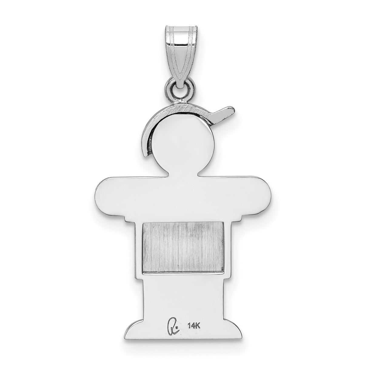 Medium Boy w Hat on Right Engravable Charm Pendant in Real 14k White Gold