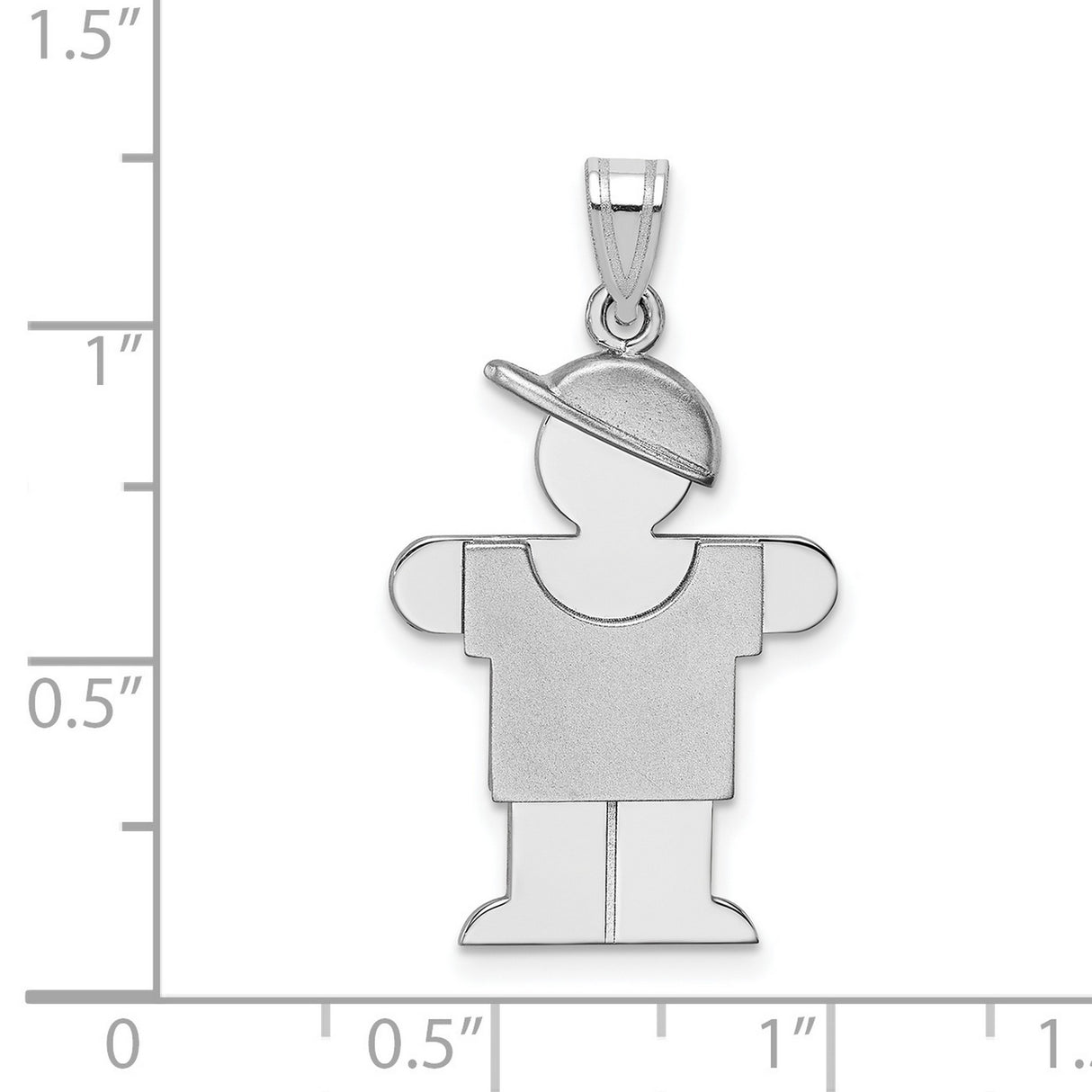 Medium Boy w Hat on Right Engravable Charm Pendant in Real 14k White Gold