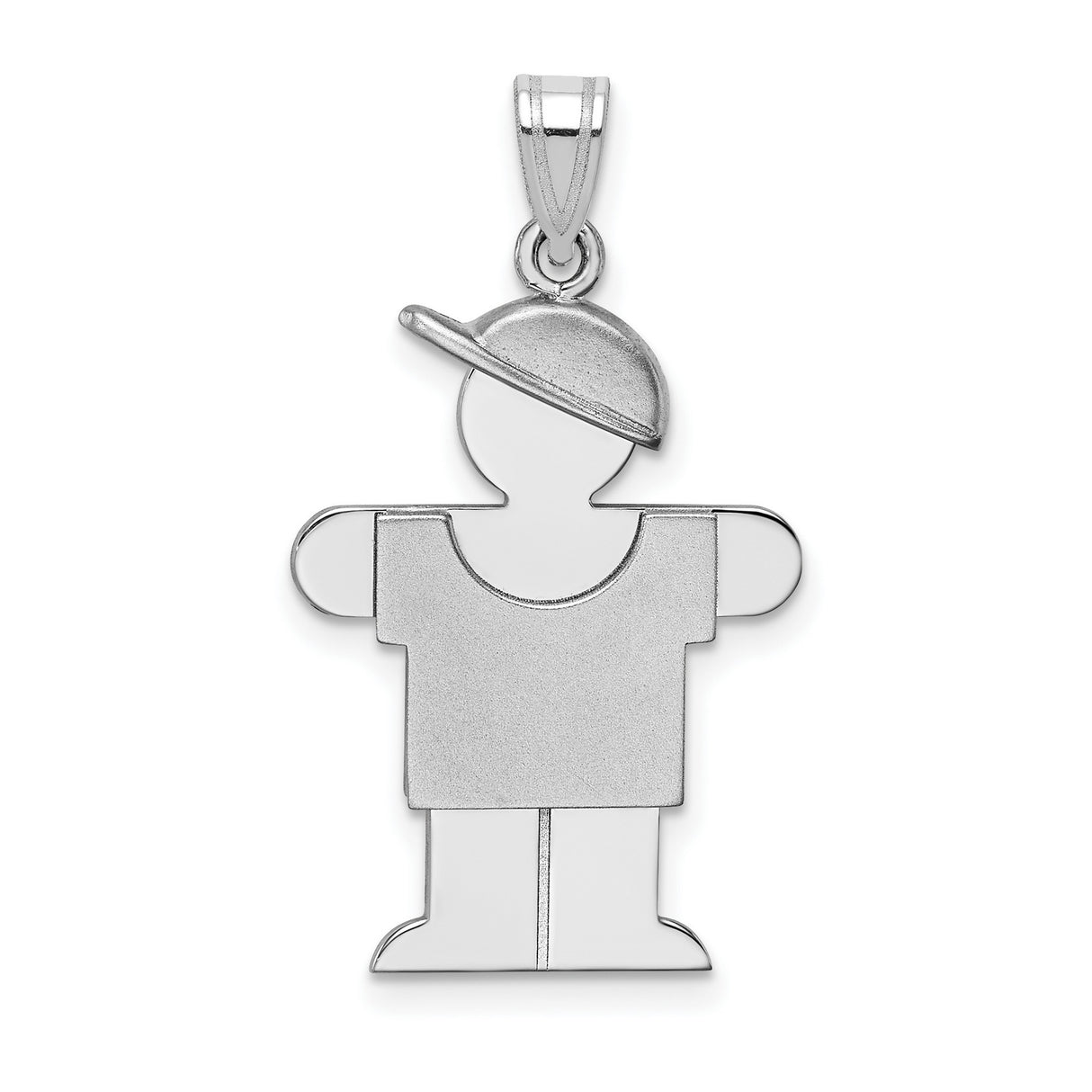 Medium Boy w Hat on Right Engravable Charm Pendant in Real 14k White Gold