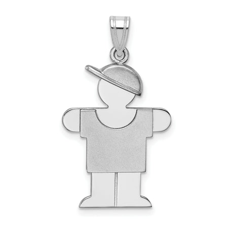 Medium Boy w Hat on Right Engravable Charm Pendant in Real 14k White Gold