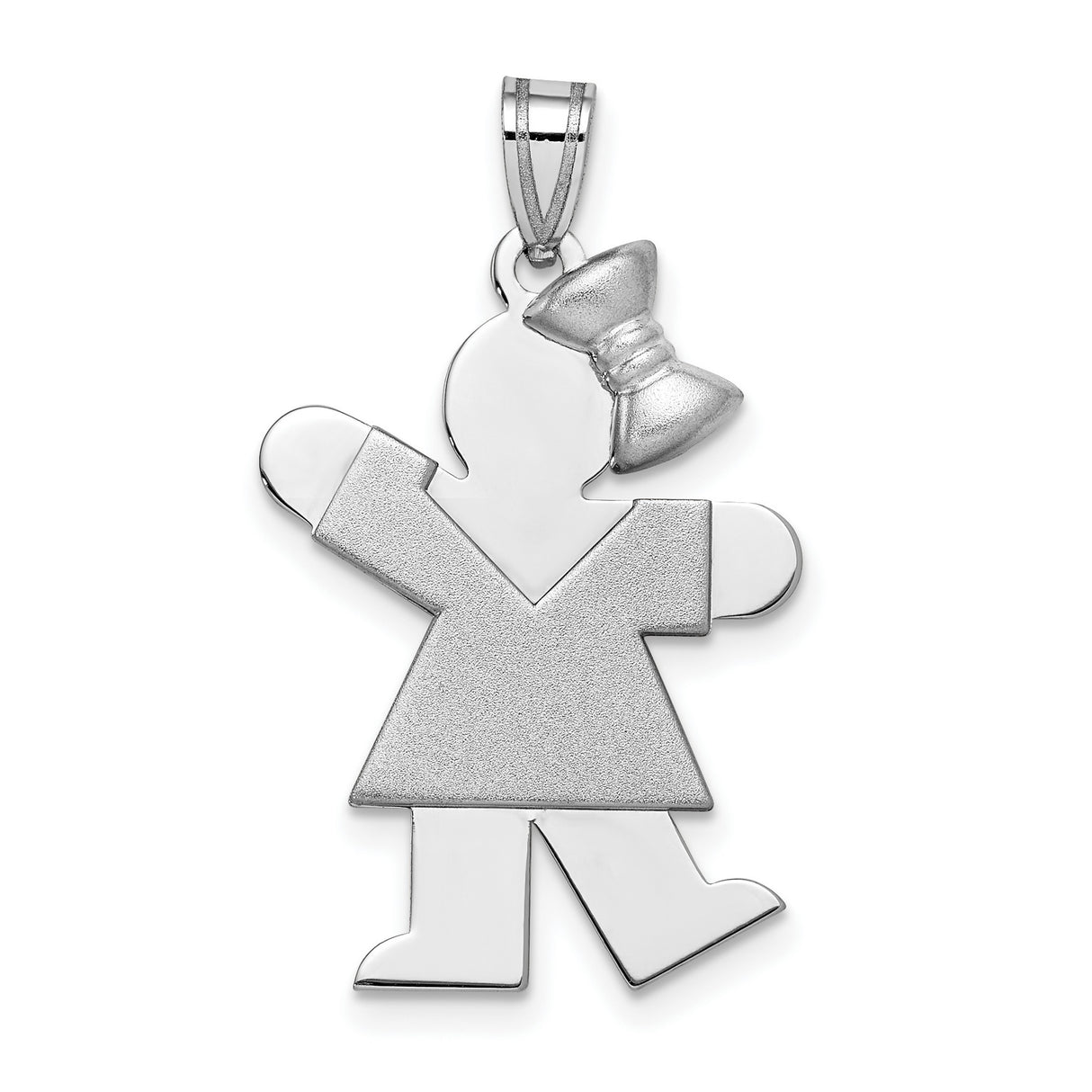 Medium Girl w Bow on Right Engravable Charm Pendant in Real 14k White Gold