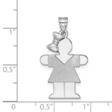 Medium Girl w Bow on Left Engravable Charm Pendant in Real 14k White Gold