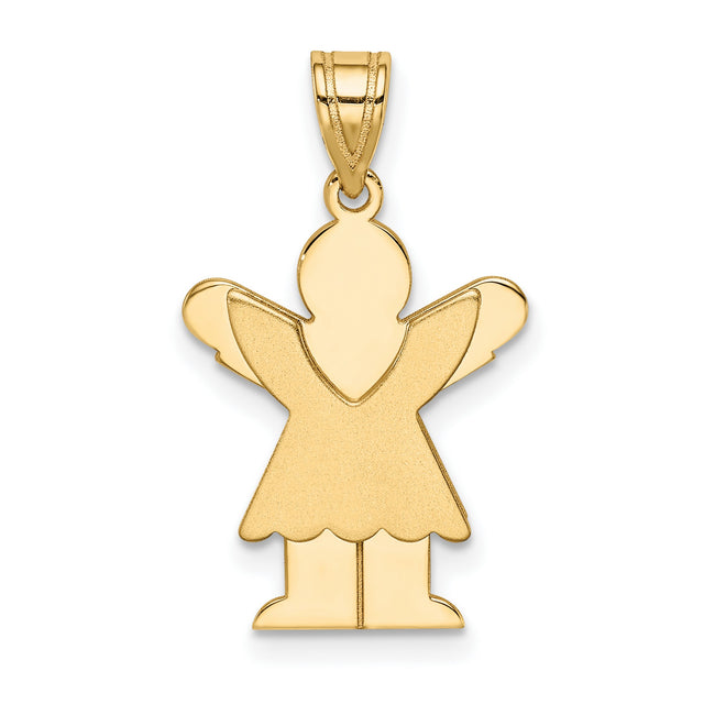 14k Yellow Gold Angel Pendant with Stylized Silhouette and Outstretched Wings for Women
