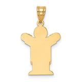14k Yellow Gold Pendant, Satin Finish Figure with Raised Arms in Overalls, Unisex Family Charm