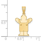 14k Yellow Gold Pendant, Satin Finish Figure with Raised Arms in Overalls, Unisex Family Charm