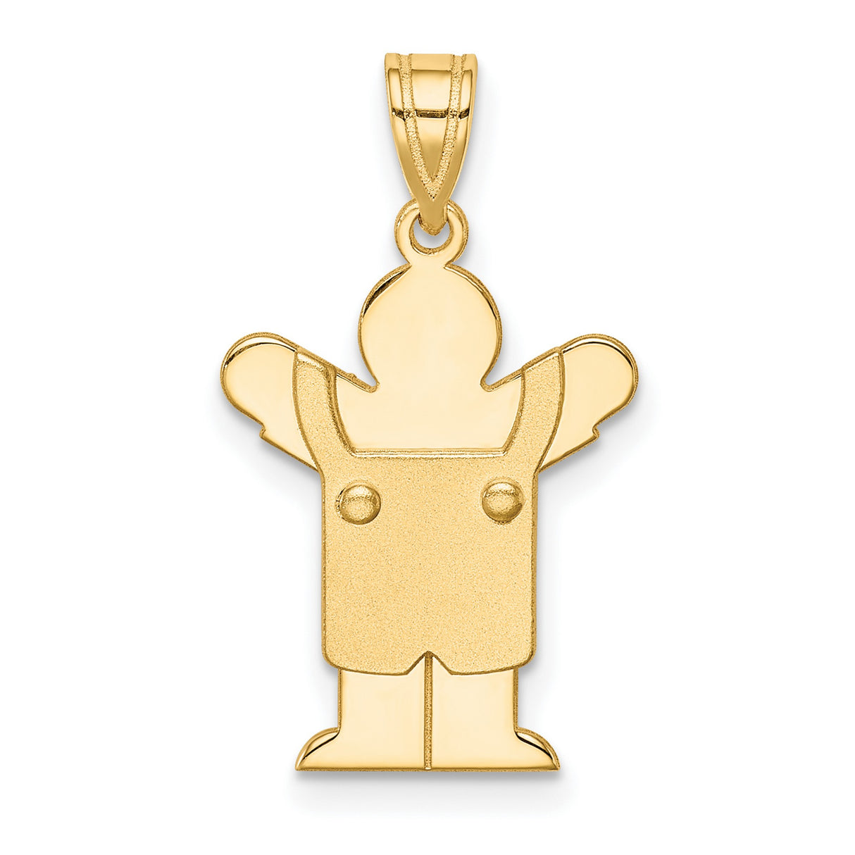 14k Yellow Gold Pendant, Satin Finish Figure with Raised Arms in Overalls, Unisex Family Charm