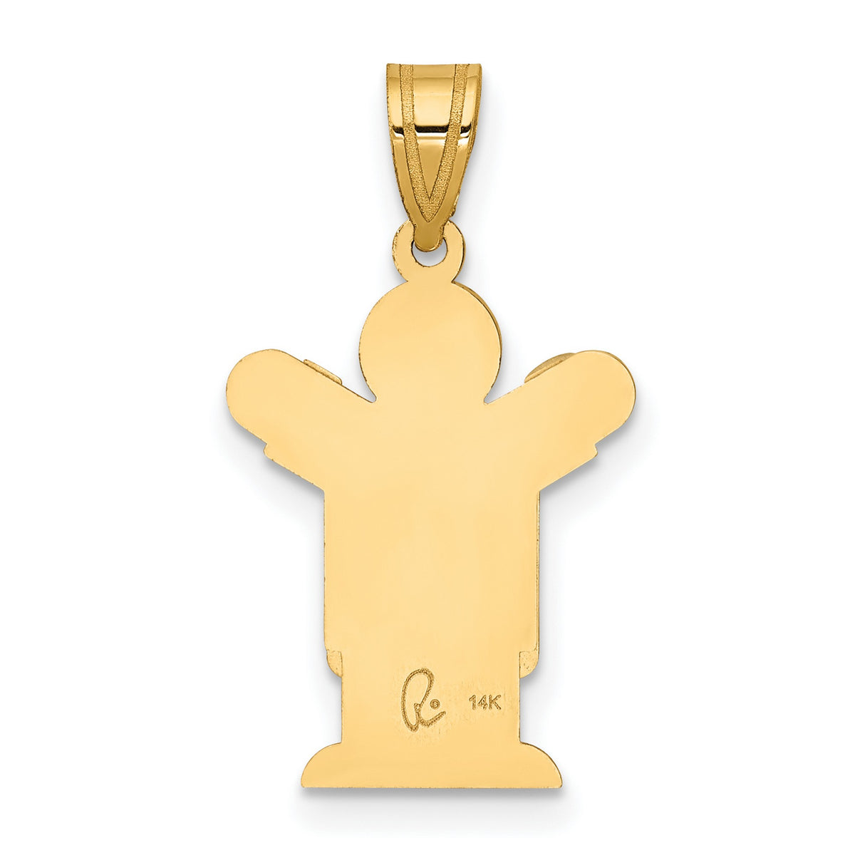 14k Yellow Gold Boy Pendant with Raised Arms in Overalls, Sentimental Family Charm