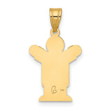 14k Yellow Gold Boy Pendant with Raised Arms in Overalls, Sentimental Family Charm
