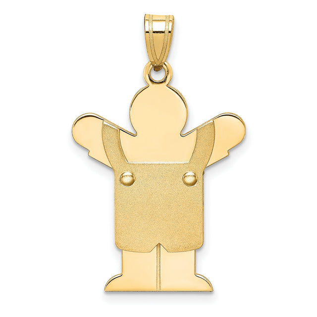14k Yellow Gold Boy Pendant with Raised Arms in Overalls, Sentimental Family Charm