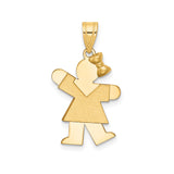 14k Yellow Gold Little Girl with Bow Pendant, Polished and Brushed Finish, Family Charm