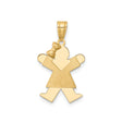14k Yellow Gold Girl Pendant with Bow Detail, Polished and Brushed Finish, Family Charm