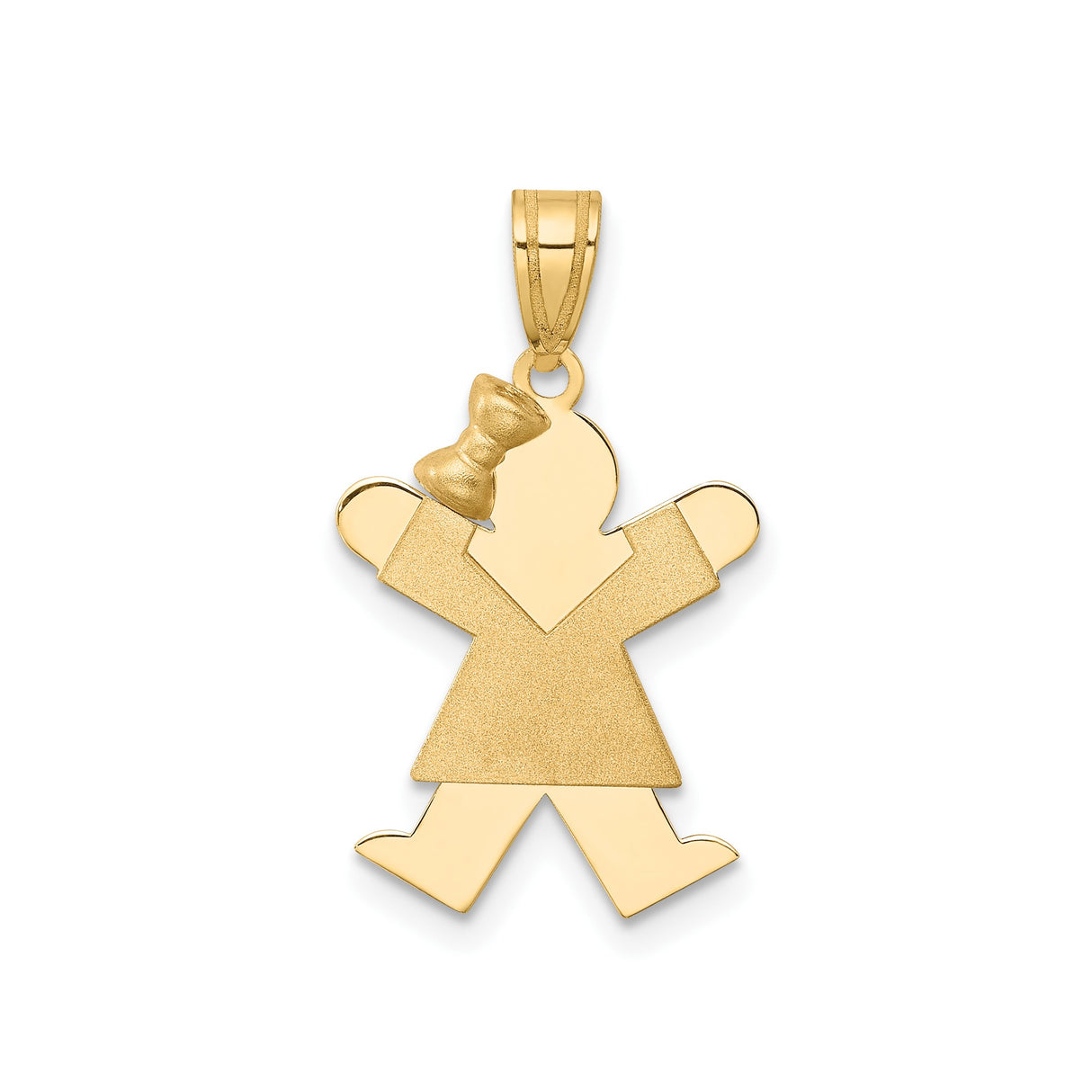 14k Yellow Gold Girl Pendant with Bow Detail, Polished and Brushed Finish, Family Charm