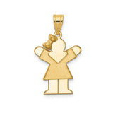 14k Yellow Gold Girl Charm Pendant with Bow, Symbol of Love and Family