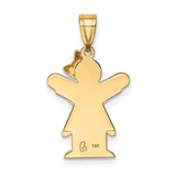 14k Yellow Gold Angel Girl Pendant with Bow and Wings, Spiritual Faith Charm