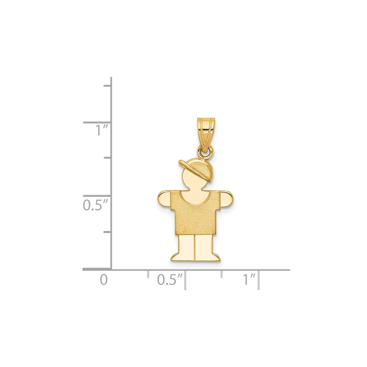 14k Yellow Gold Boy Pendant with Textured Shirt and Cap, Flat Silhouette Charm
