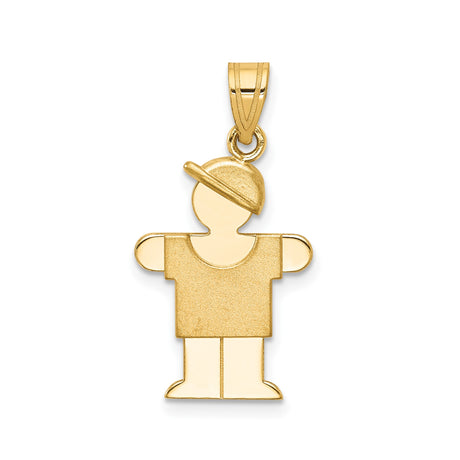 14k Yellow Gold Boy Pendant with Textured Shirt and Cap, Flat Silhouette Charm