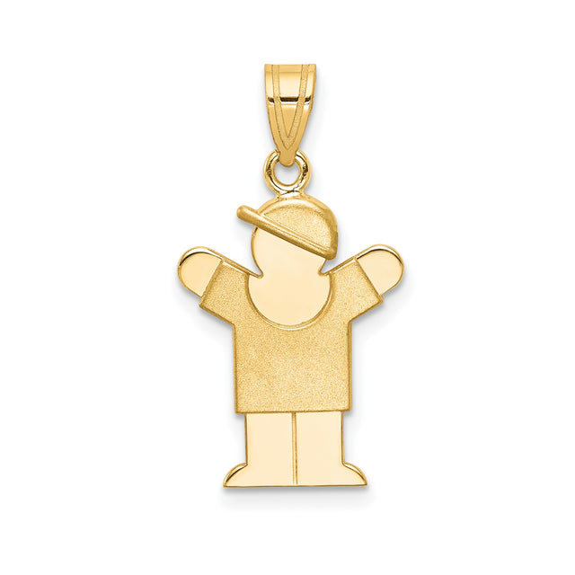 14k Yellow Gold Pendant, Stylized Boy Wearing Cap Design, Family or Motherhood Charm