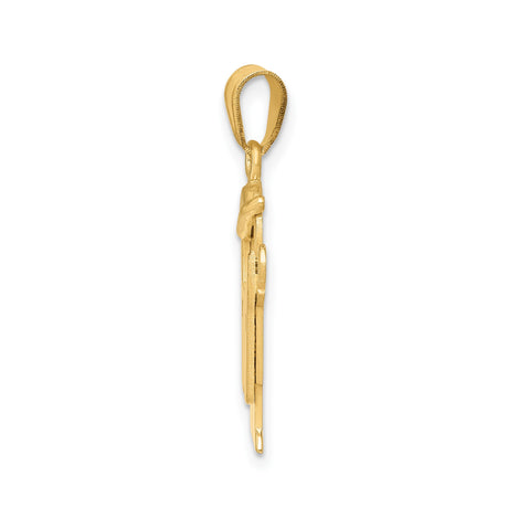 14k Yellow Gold Boy Charm Pendant with Overalls and Baseball Cap, Arms Raised Design