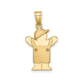 14k Yellow Gold Boy Charm Pendant with Overalls and Baseball Cap, Arms Raised Design