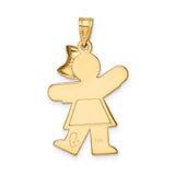 14k Yellow Gold Girl Pendant Charm with Bow, Sentimental Brushed Finish Figure Charm