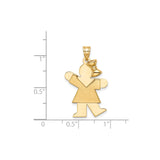 14k Yellow Gold Girl Pendant Charm with Bow, Sentimental Brushed Finish Figure Charm