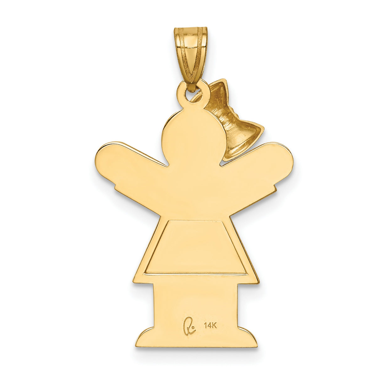 Solid Engravable Girl with Bow on Left Charm Pendant in Real 14k Yellow Gold